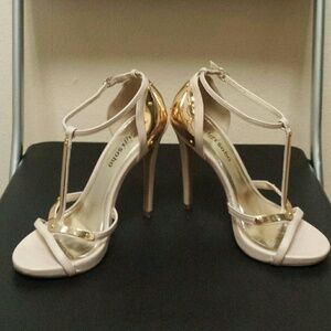 Zigi Soho Gold hardware and Cream T strap Heels